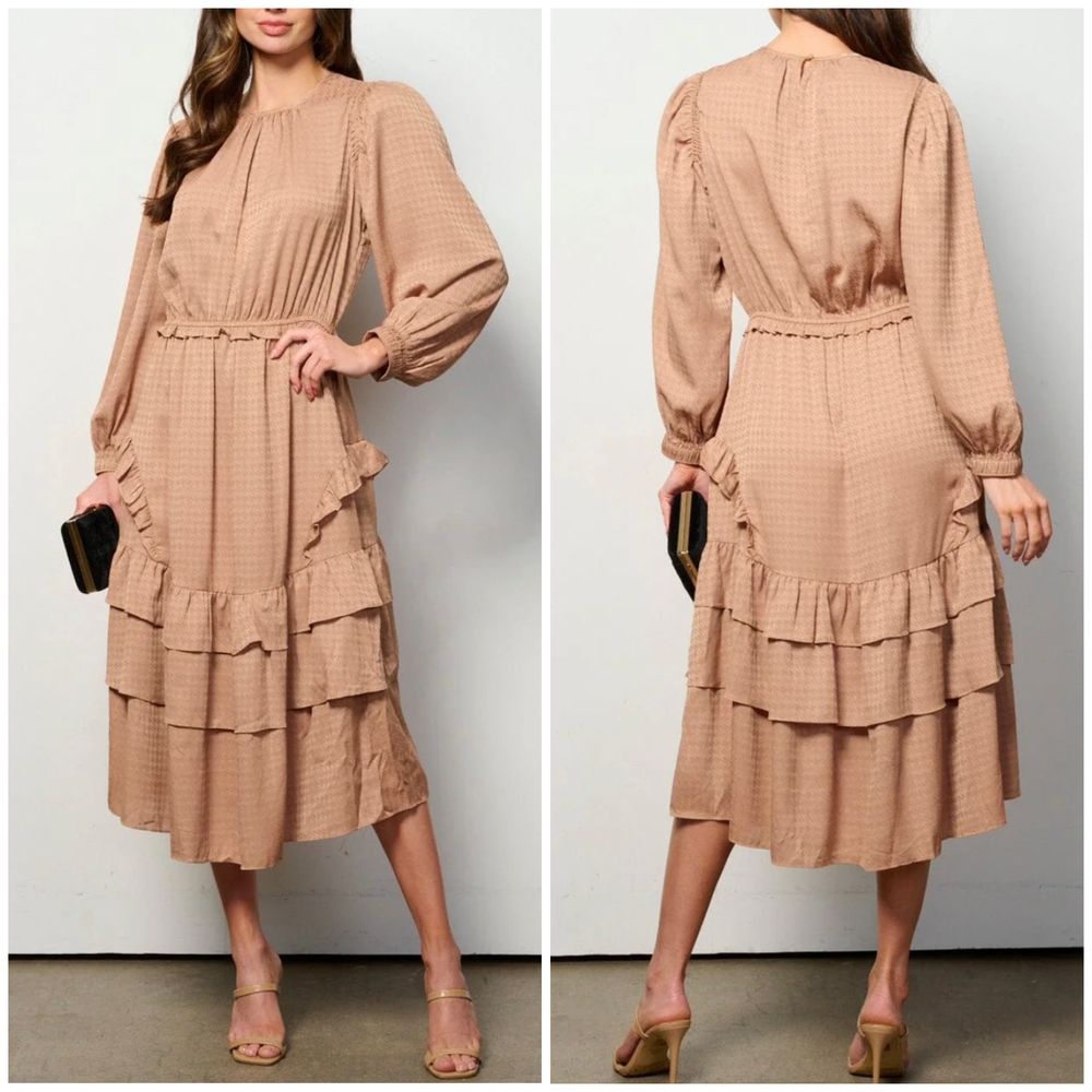 Current Air Brown Midi Dress with Ruffle Accents - Picture 3 of 6
